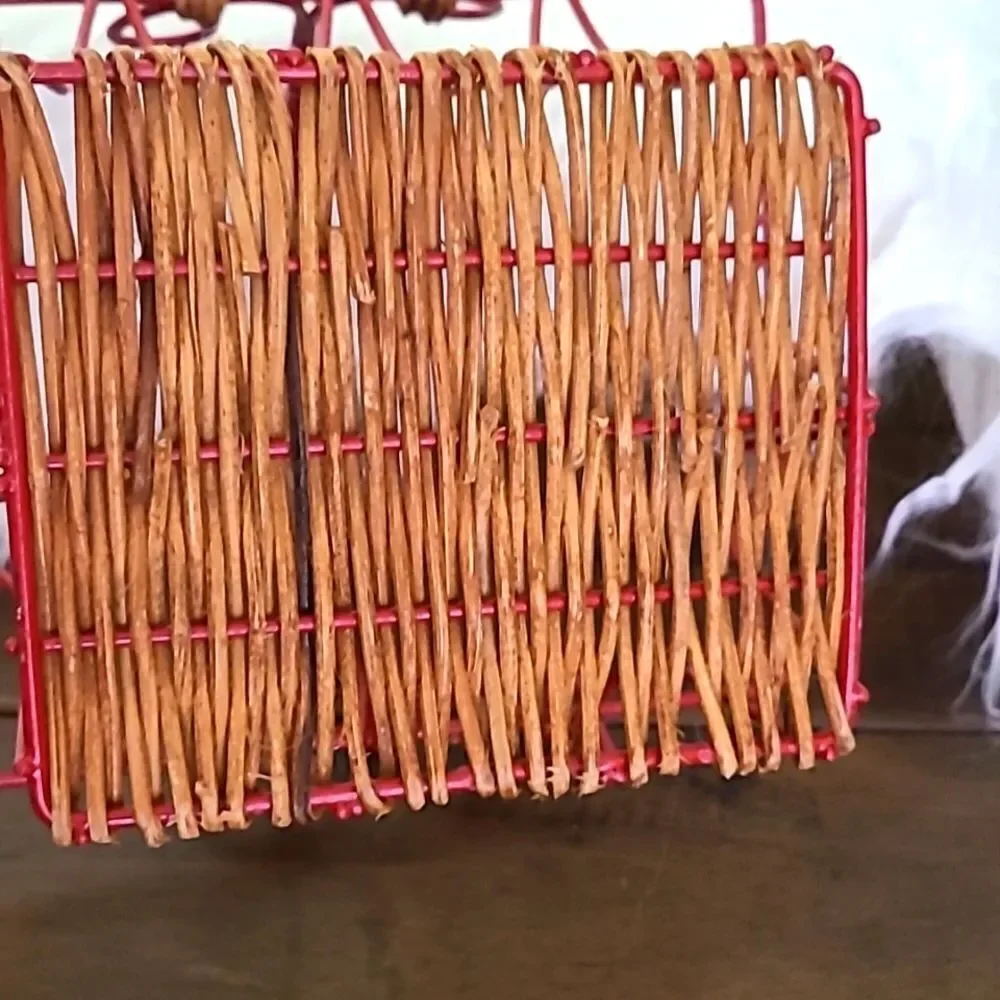 Bohemian Red Metal & Wicker Basket